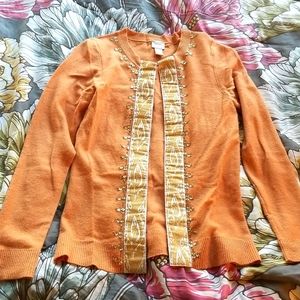 Orange w/gold sequins cardigan
